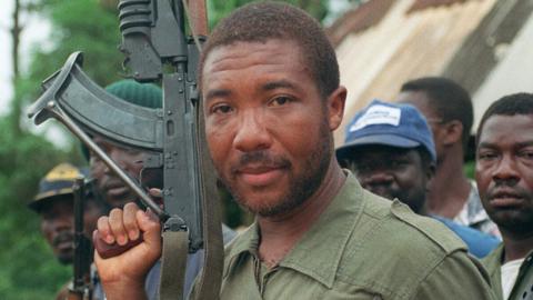 Charles Taylor photographed in May 1990 in Buchanan, Liberia