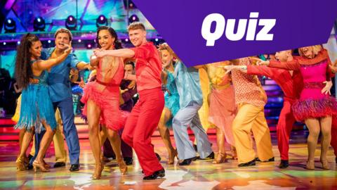 dancers on strictly come dancing with quiz logo