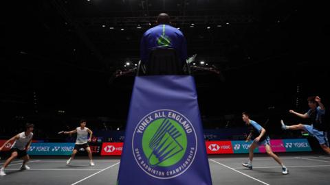 A view of a court at the All England Open Badminton Championships 