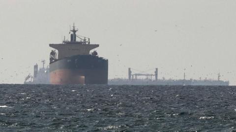 An oil tanker in the Strait of Hormuz
