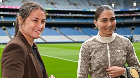 Katie Taylor and Flora Pili at Croke Park