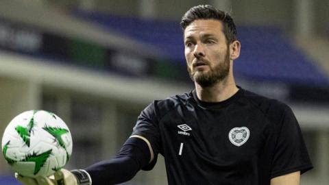 Hearts goalkeeper Craig Gordon with the ball in his right hand