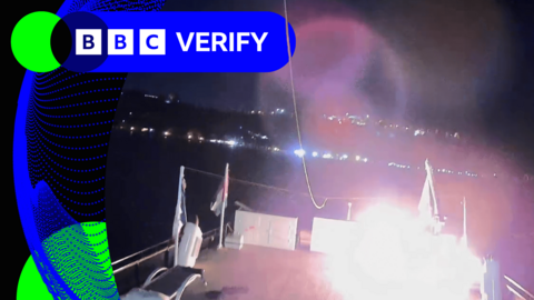 A still showing a fire on one of the ship making up the planned Gaza aid flotilla