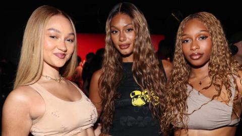 Stella Quaresma, Jorja Douglas, and Renée Downer of FLO attend the Apple Music 10th anniversary celebration and global live Apple Music Radio broadcast on June 30, 2025 at Apple Music’s new studio space in Culver City, California. 
