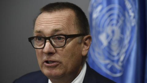 UN under secretary general for political affairs Jeffrey Feltman, attends a press conference in Bogota on 15 November 2017