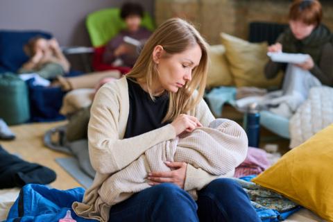 A woman in children in temporary accommodation