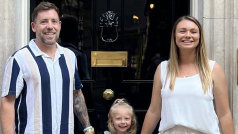 David, Lexi and Alex Robins outside 10 Downing Street