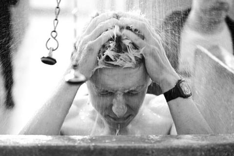 Tadej Pocagar in the shower