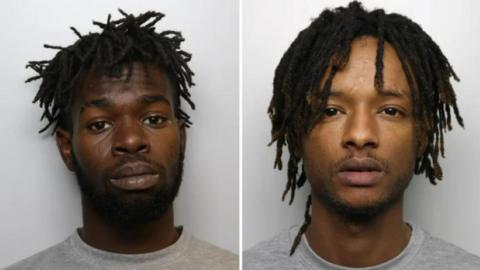 Ibrahima Krubally (L) and Ibrahim Kone (R) in their mugshot pictures and wearing grey clothing