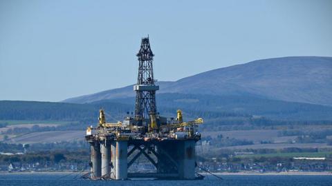 The Well-Safe Defender oil rigs is seen on the Cromarty Firth on the north-east coast of Scotland