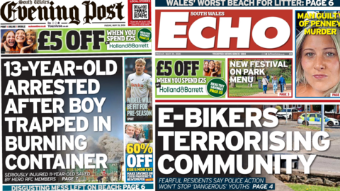 The front pages of South Wales Echo and South Wales Evening Post