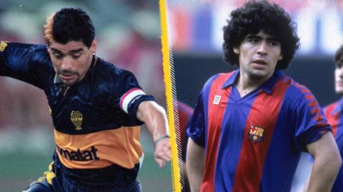Maradona in action for Boca and Barca