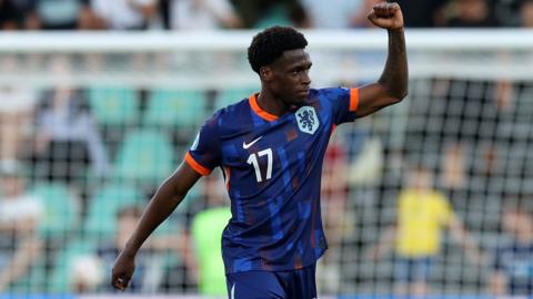 Ernest Poku of the Netherlands celebrates scoring his team's goal 