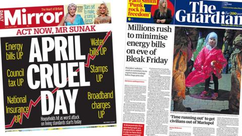 Mirror and Guardian front pages for 1 April 2022