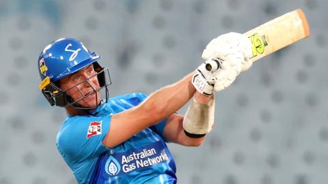 Adelaide Strikers batter Ian Cockbain plays a shot against Sydney Thunder