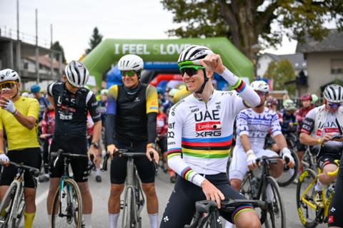 Tadej Pogacar on the start line with the amateurs