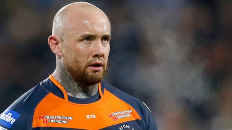 Nathan Massey walks to his position during a Castleford game