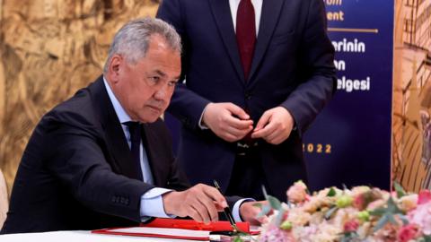 Russian Defence Minister Sergei Shoigu attends a signing ceremony in Istanbul, Turkey July 22, 2022.