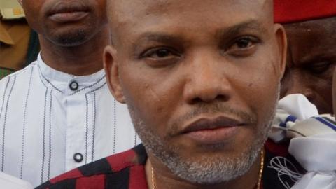 Leader of Indigenous People of Biafra (IPOB) Nnamdi Kanu steps out of the courtroom after being granted bail by the Federal High Court in Abuja, on April 25, 2017