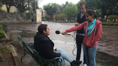 School Reporters interviewing man