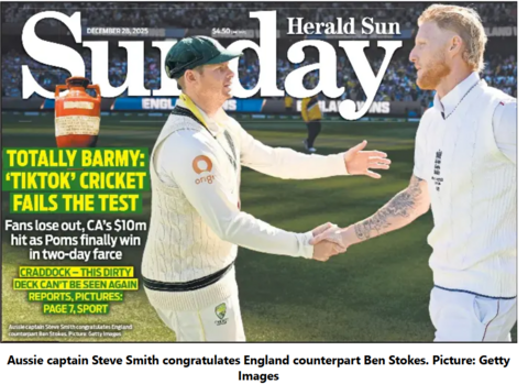 The front page of Sunday's Herald Sun