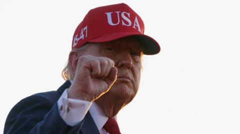 U.S. President Donald Trump gestures to the camera on the day he attends an event hosted by America250 in Des Moines, Iowa, U.S., July 3, 2025. 
