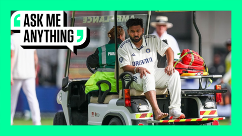 Rishabh Pant on the back of a golf cart with an Ask Me Anything border around him