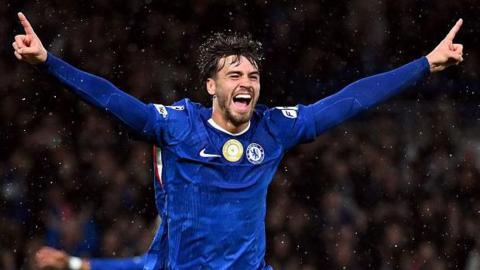 Marc Guiu celebrates his goal against Ajax