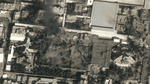 Satellite image showing smoke over the compound of Iranian Supreme Leader Ali Khamenei