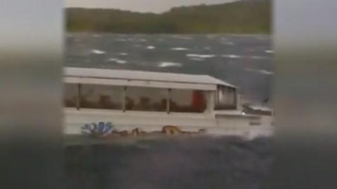 Dusk boat in a Missouri lake.