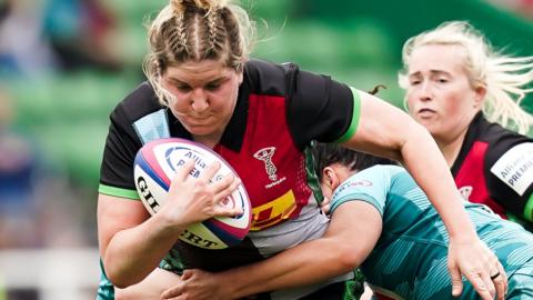 Harlequins prop Bryony Cleall takes the ball into contact