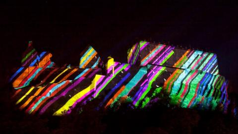 Edinburgh Castle lit up during dress rehearsal of Deep Time