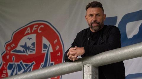 Kevin Phillips is pictured at AFC Fylde's Mill Farm ground