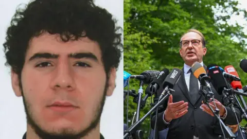 A split image of the suspect on the left and German Interior Minister Alexander Dobrindt on the right