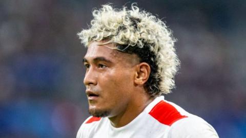 Fine Inisi of Tonga in action for Tonga against South Africa in 2023