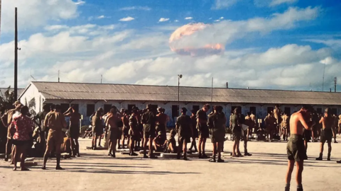 A photograph of a mushroom cloud taken by one of the veterans of the nuclear tests in the South Pacific and Australia 