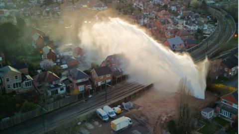 Damaged water pipe in Beeston