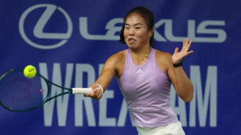 Mimi Xu plays a forehand at the Wrexham Open
