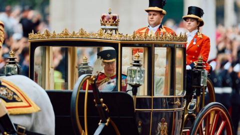 King Charles in a carriage at Trooping the Colour 2024