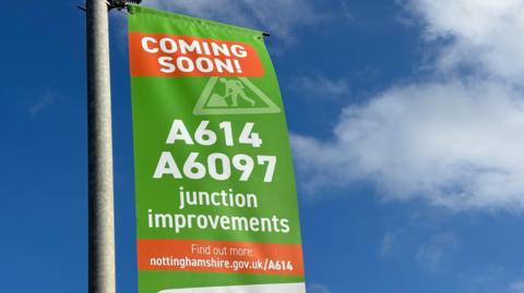A sign on the A614