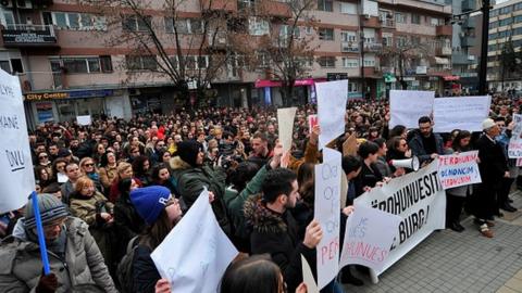 A protest against alleged rape of a teenager that erupted in Pristina in February