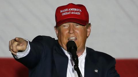 Donald Trump points during a rally in Florida.