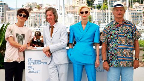 Photocall for The French Dispatch with director Wes Anderson and cast members Timothee Chalamet, Tilda Swinton and Bill Murray