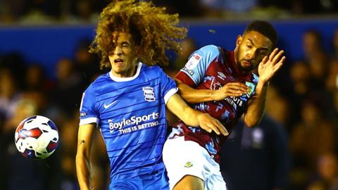 Birmingham City's Hannibal Mejbri and Burnley's Anass Zaroury