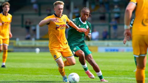 Matt Smith in possession for Newport County against Yeovil