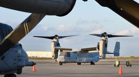 Osprey aircraft at US Futenma base in Okinawa