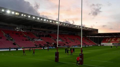 Parc y Scarlets as the sun begins to set