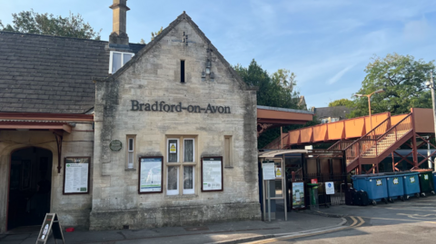 A brick building which says 'Bradford-on-Avon' on the side