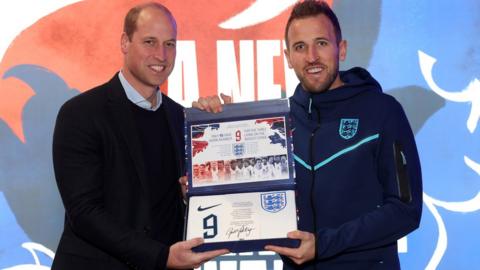 Prince of Wales presenting Harry Kane with his England shirt