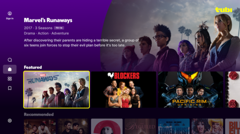 tv screen of the Tubi streaming platform.